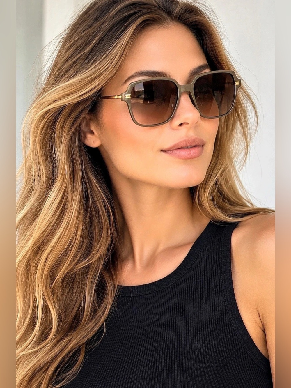 Free People Oversized Square Sunglasses Brown Gradient Gold Tone